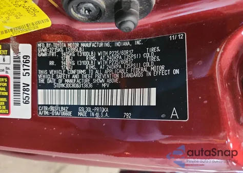 2013 Toyota Sienna Xle from USA, damaged, VIN 5TDYK3DC8DS313836